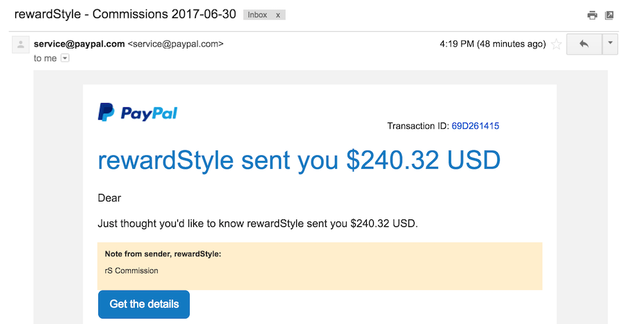 Rewardstyle Payment To Paypal Email Notification