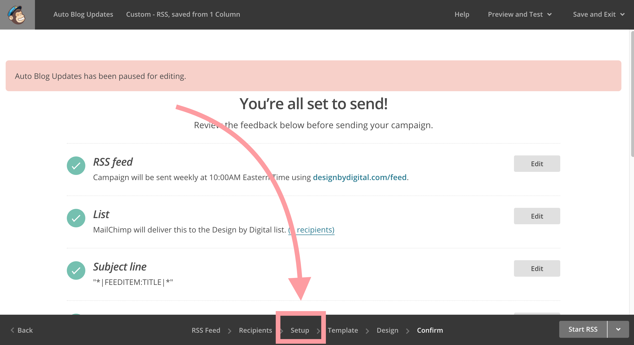 Click Setup In Mailchimp Campaign