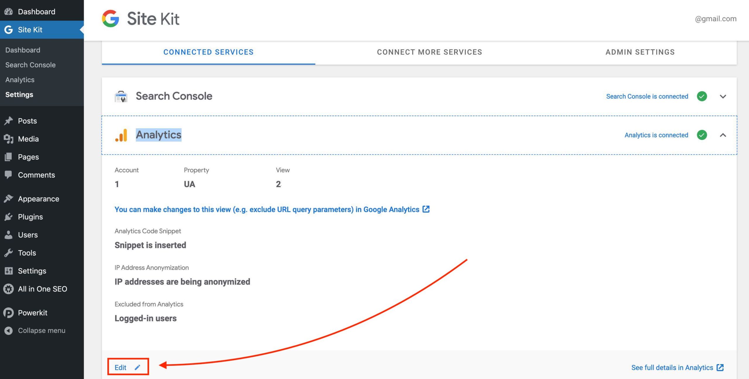 Google Site Kit Plugin Analytics Edit