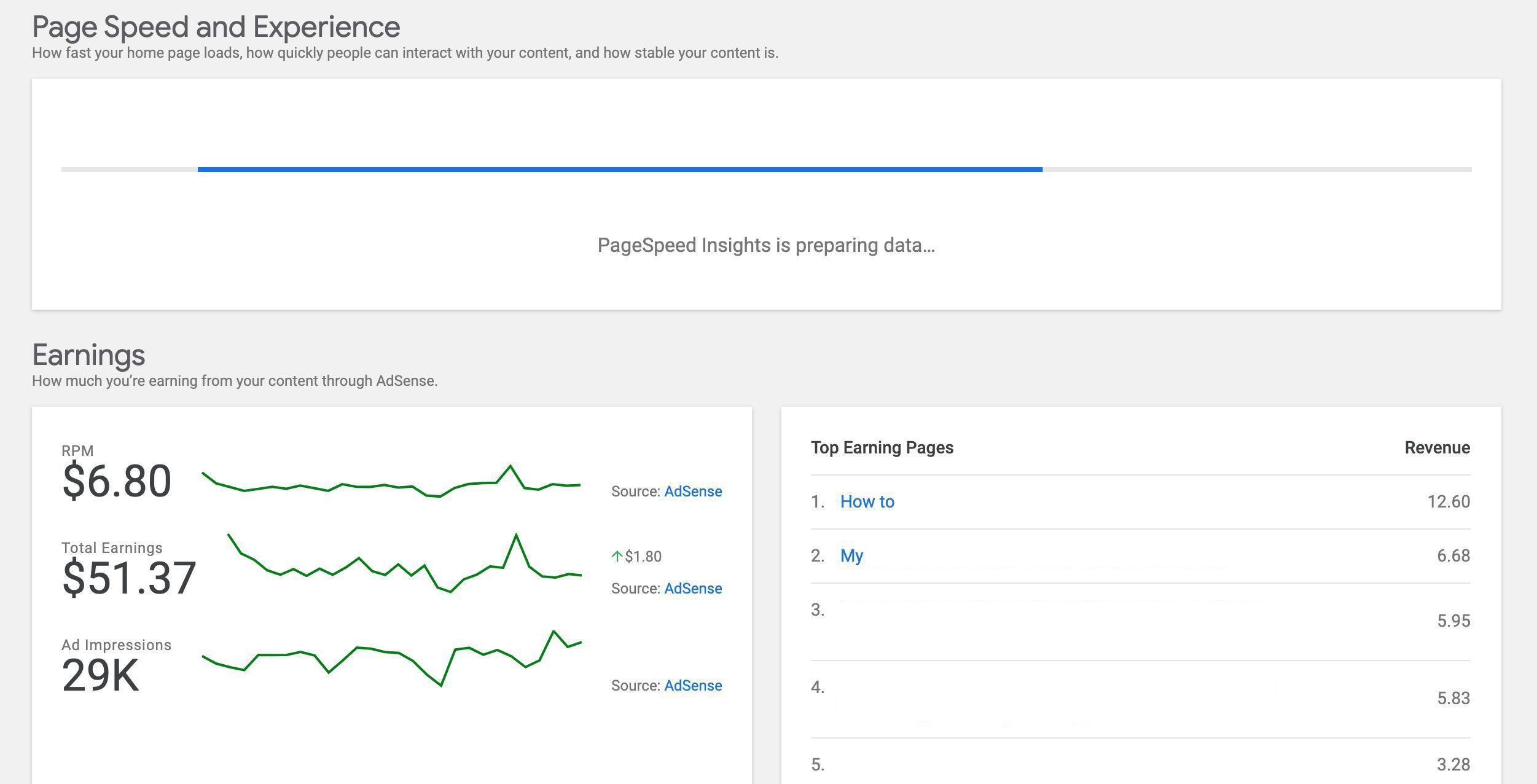 Google Site Kit Page Speed and Experience