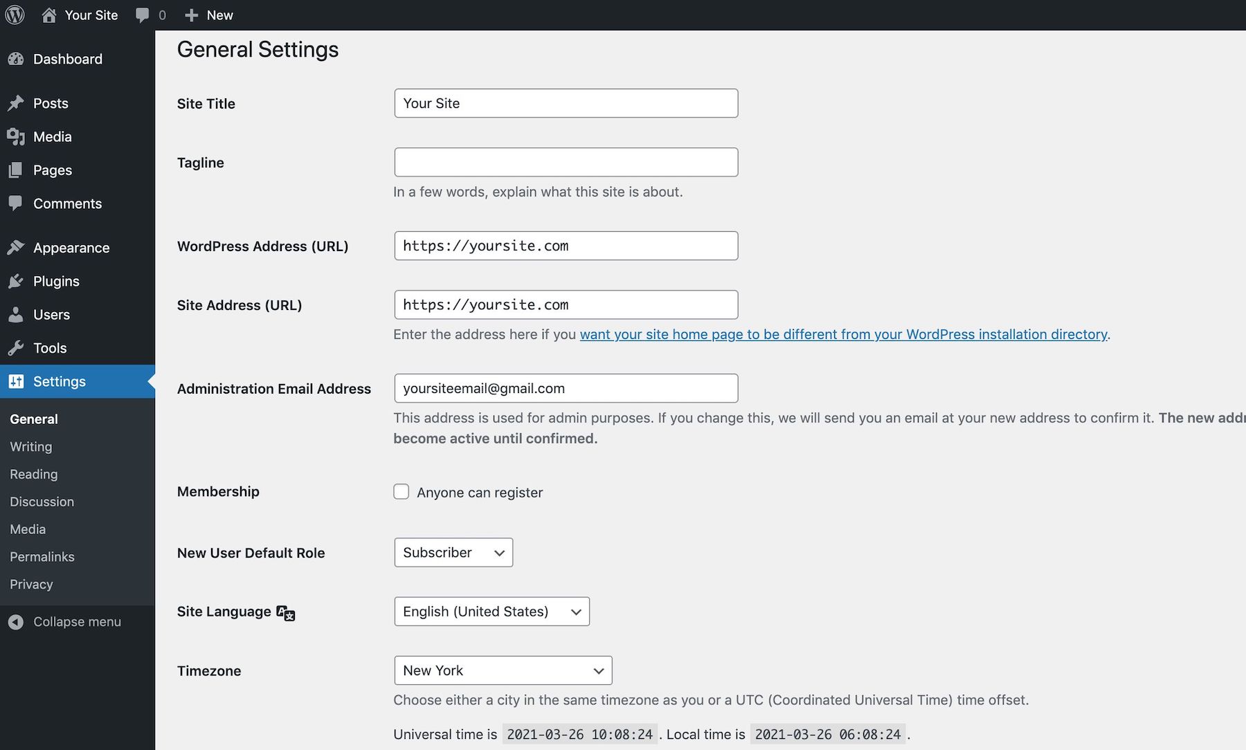 WordPress General Settings