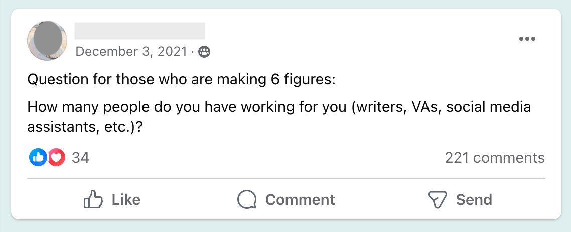 How many writers vas work for you 6 figure bloggers